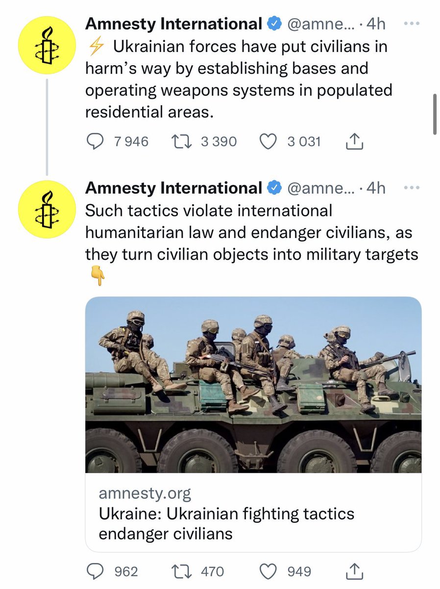 🤡 <a href="/amnesty/">Amnesty International</a> international got checks and licked Russia’s boots FOR YEARS only to be discarded like the useless replaceable rats they are. 

PS. The “report” was immediately found to be faulty and untrue but amnesty clowns never published the update. 
All you have to know.