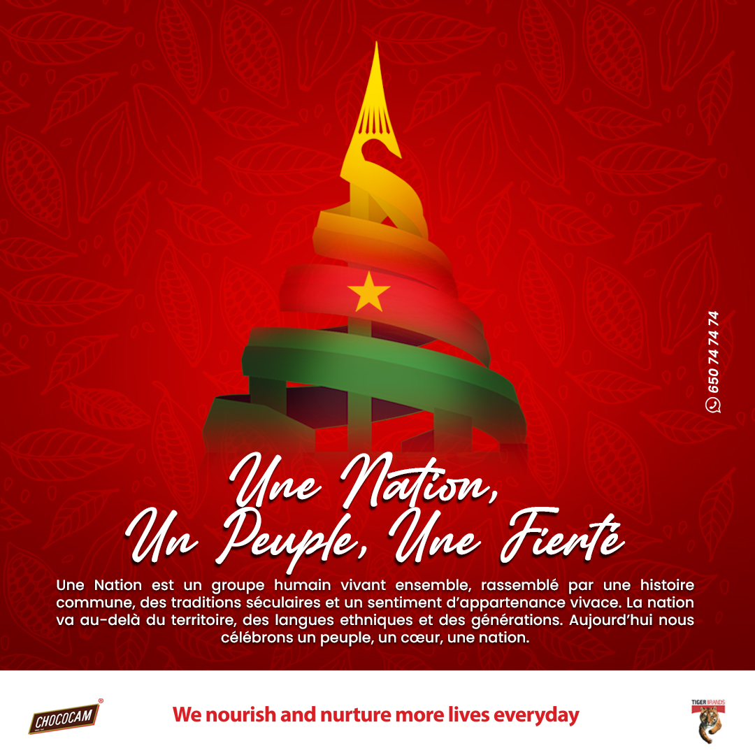 🇨🇲 Un seul peuple. Un seul cœur. Une seule nation.

#UnitéNationale #20Mai #FiertéCamerounaise #CamerounUni #CHOCOCAM #ValeursPartagées #MadeInCameroon
