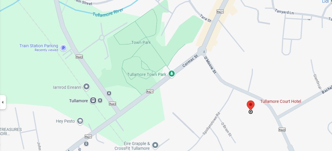 The countdown is on to #CONUL25! Here's a helpful map to show you where The Tullamore Court Hotel is situated in relation to Tullamore Train Station.