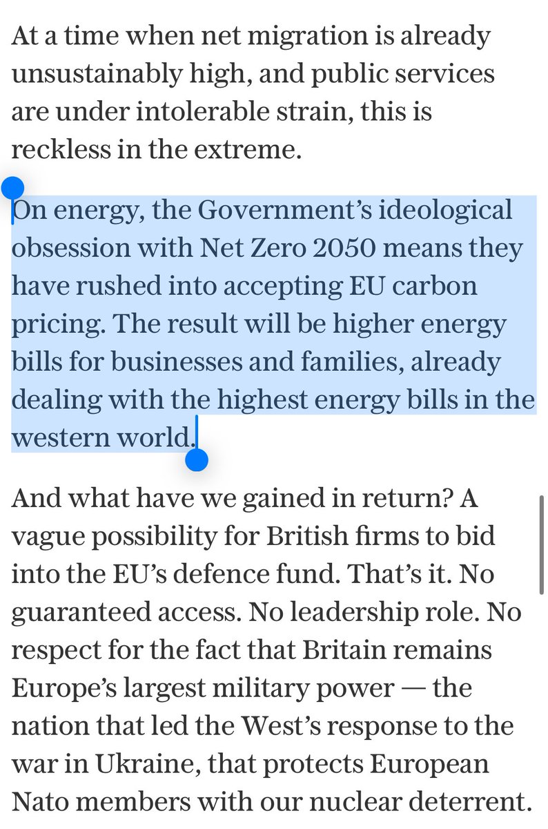 KemiBadenoch's tweet image. Nearly a decade after the British people voted to settle Brexit and take back control, Keir Starmer is re-opening the debate. 

His EU deal breaks every promise Labour made – on laws, borders, farming, fishing, and defence.

This deal is not the future we were promised.

My piece…