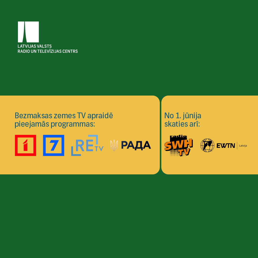 Sākot no 1.jūnija bezmaksas zemes TV apraidē būs skatāmas divas jaunas programmas - “Radio SWH TV” un “EWTN Latvija”. Sākotnēji programmas darbosies testa rēžīmā. Lai uztvertu programmas, iedzīvotājiem 1.jūnija rītā būs jāveic kanālu pārskaņošana. lvrtc.lv/jaunumi/jaunum…
