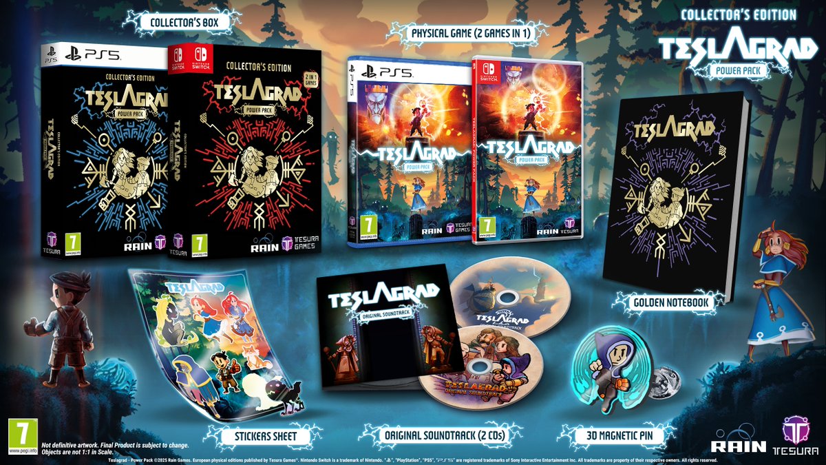 Big announcement. 
Teslagrad 2 finally gets a physical release. 
In collaboration with Tesura games, here is Teslagrad Power Pack! 

The game is available for preorder right away.
Get just the game disc or the collectors edition for Nintendo Switch or PS 5
store.tesuragames.com/productos/?_se…