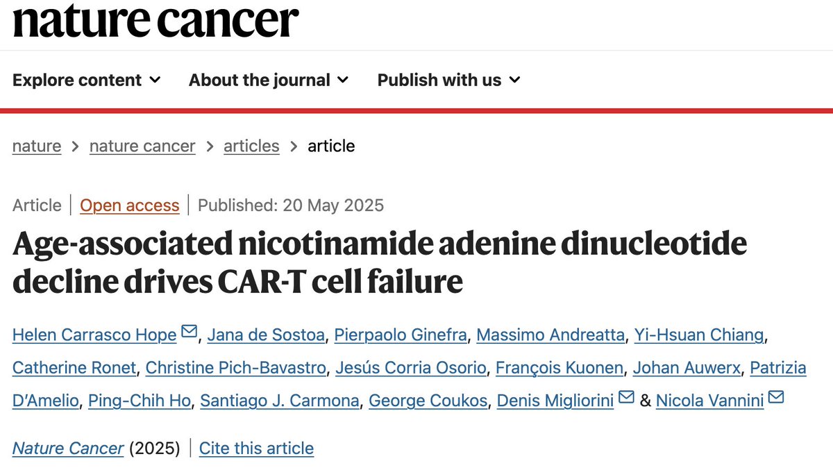 Oncology Division - Geneva University Hospital (@doncologie) on Twitter photo ONLINE now! <a href="/NatureCancer/">Nature Cancer</a> <a href="/hecarho/">Helen Carrasco Hope</a> et al. describe how to revert immuno-aging and reinvigorate CAR T cell function by restoring mitochondrial fitness. A study co led by <a href="/VanniniNicola/">Nicola Vannini</a> and <a href="/MiglioriniDenis/">Denis Migliorini</a> <a href="/unil/">Université de Lausanne</a> <a href="/UNIGEnews/">Université de Genève</a> <a href="/hug_ge/">HUG</a> <a href="/EPFL/">EPFL</a>
👉nature.com/articles/s4301… ONLINE now! <a href="/NatureCancer/">Nature Cancer</a> <a href="/hecarho/">Helen Carrasco Hope</a> et al. describe how to revert immuno-aging and reinvigorate CAR T cell function by restoring mitochondrial fitness. A study co led by <a href="/VanniniNicola/">Nicola Vannini</a> and <a href="/MiglioriniDenis/">Denis Migliorini</a> <a href="/unil/">Université de Lausanne</a> <a href="/UNIGEnews/">Université de Genève</a> <a href="/hug_ge/">HUG</a> <a href="/EPFL/">EPFL</a>
👉nature.com/articles/s4301…