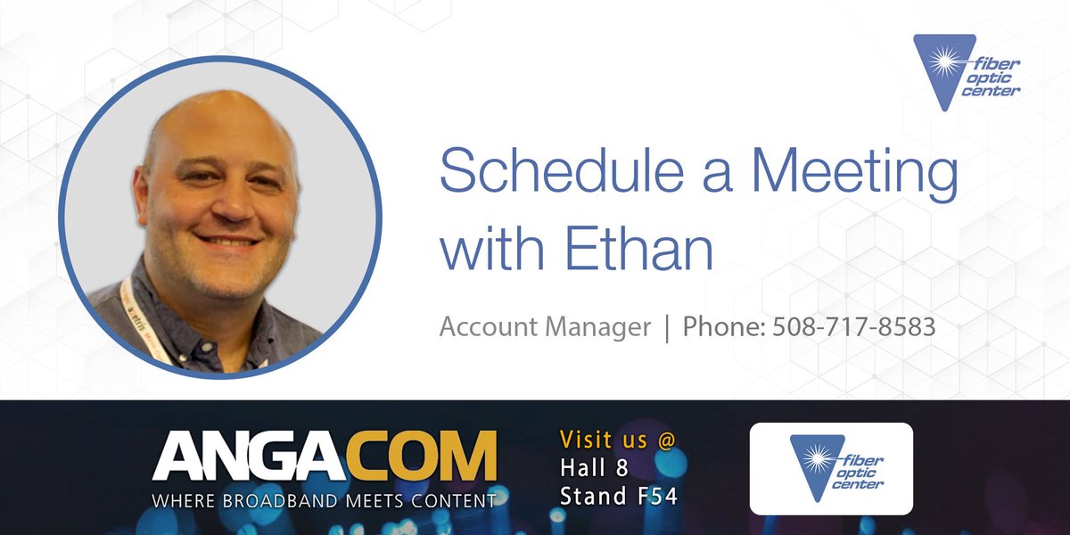 Ethan Weiss, Account Manager, will be in Cologne for #ANGACOM at Booth F54 in Hall 8 to answer your #fiberoptic and cable assembly questions. 

Book your appointment: bit.ly/42WdWAq