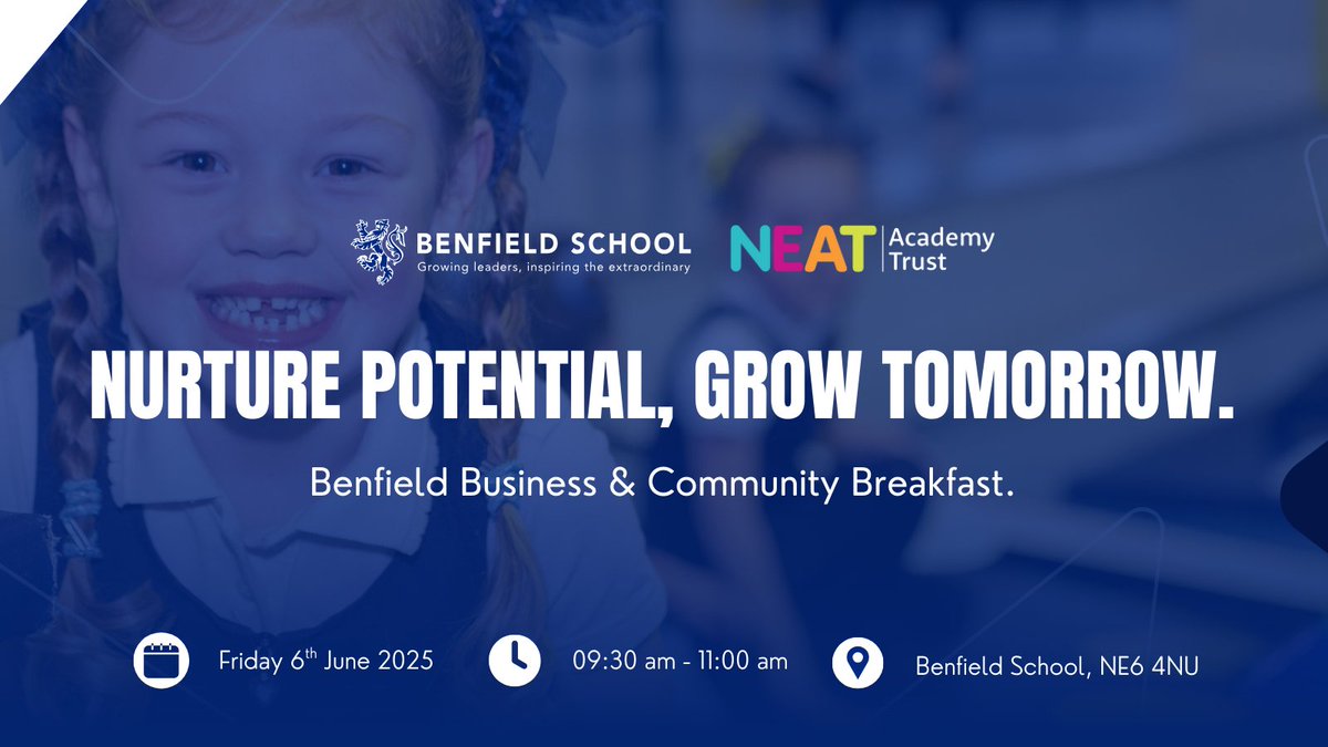 At NEAT, we understand that the path to future careers starts in Primary school! 🌱✨ We warmly welcome you to the NEAT Business Breakfast at Benfield School on June 6th, 2025. 

Register here: shorturl.at/JYhC7  
#FutureReady #PrimaryToWork #NEAT #InspiringYoungMinds