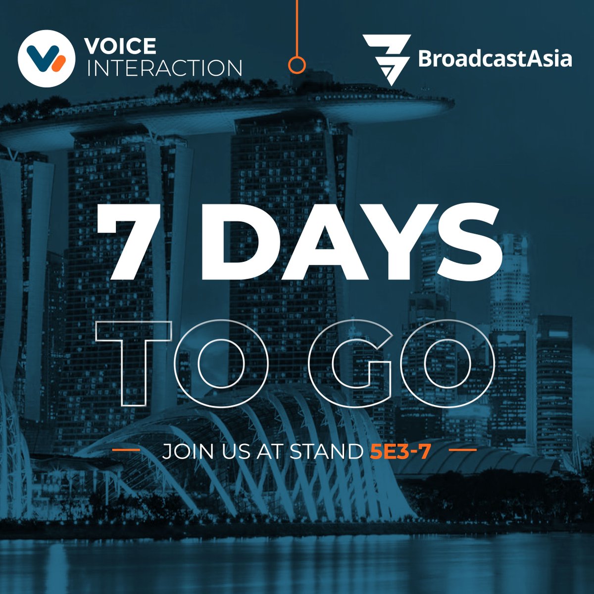 7 days to go until BroadcastAsia!
We’re counting down to Asia’s biggest broadcast events—and we’re bringing some exciting news with us.

Meet VoiceInteraction at 5E3-7 to explore the latest, including our Live Subtitling Solution, awarded Product of the Year at NAB Show 2025! 🏆