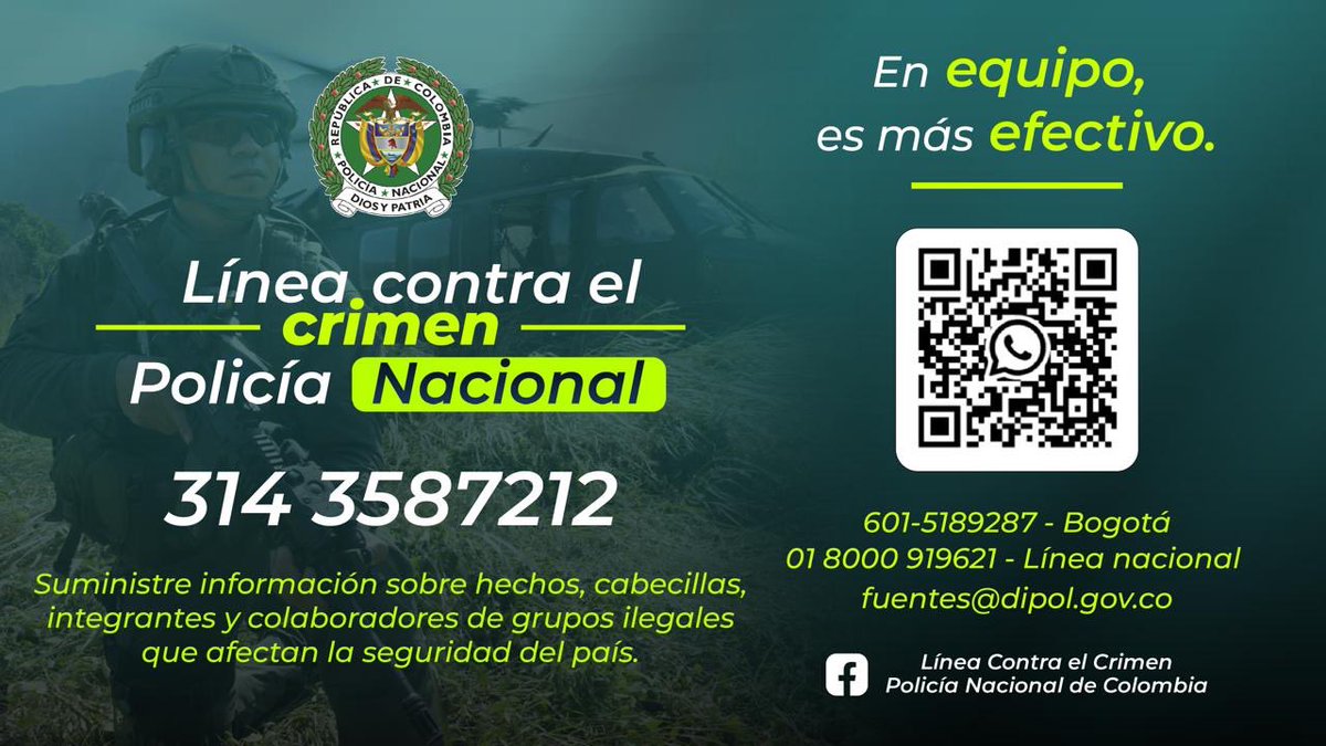 ¡Tu información puede marcar la diferencia!☎️
La <a href="/PoliciaColombia/">Policía de Colombia</a> pone a tu disposición la Línea Contra el Crimen para que denuncies de manera confidencial hechos, cabecillas, integrantes y colaboradores de grupos ilegales que afectan la seguridad del país. #Seguridad #Denuncia