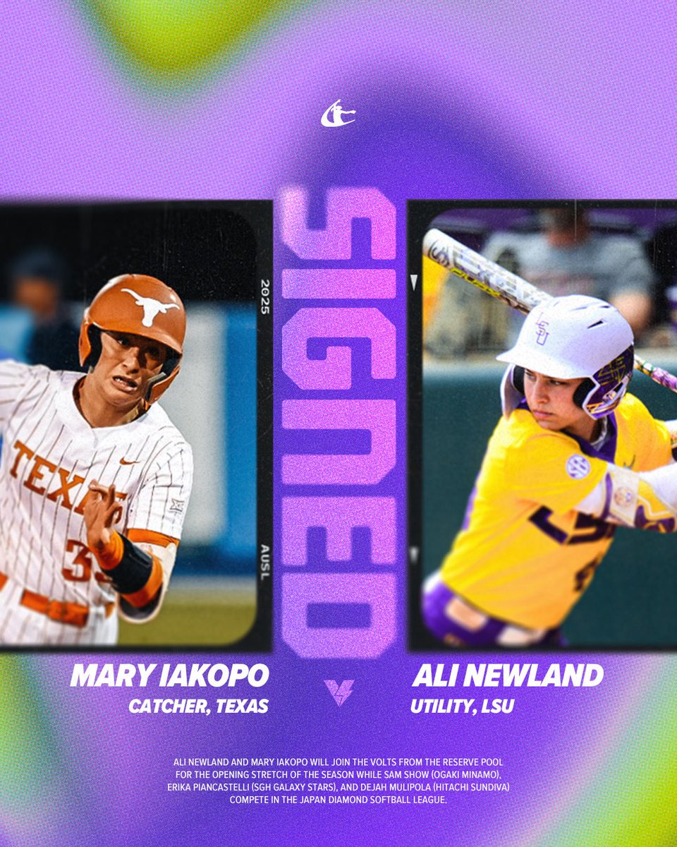 VOLTS | AUSL (@ausl_volts) on Twitter photo ADDING TWO MORE SPARK PLUGS 🔌
Mary Iakopo and <a href="/ali44newland/">ali newland</a> join the Volts for the opening stretch of the season!
⚡️ theausl.com/volts/news/vol… ADDING TWO MORE SPARK PLUGS 🔌
Mary Iakopo and <a href="/ali44newland/">ali newland</a> join the Volts for the opening stretch of the season!
⚡️ theausl.com/volts/news/vol…