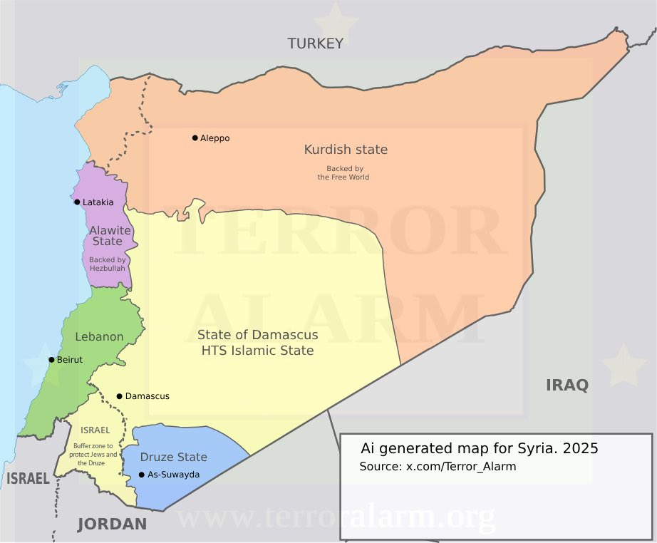 🚨🇸🇾 Post-Assad Syria: AI predicts a civil war involving Hayat Tahrir al-Sham (HTS) terrorists, ISIS terrorists, and the Kurdish-led Syrian Democratic Forces (SDF) to begin as soon as next week, leading to increased conflict in the region including Iraq and Turkey.