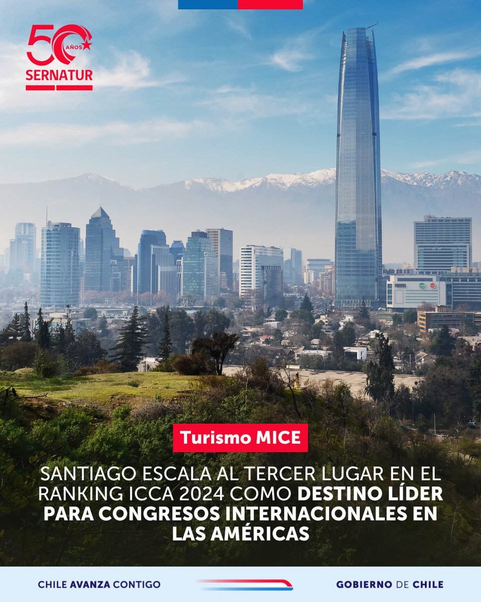🔴 La capital se posiciona como la tercera ciudad con más eventos con criterios de <a href="/ICCAWorld/">ICCA</a> en el continente, consolidando el liderazgo del país en el turismo de reuniones en la región 🔝
🤔 ¿Cuántos eventos recibió Santiago el año pasado? Descúbrelo en sernatur.cl/santiago-escal….