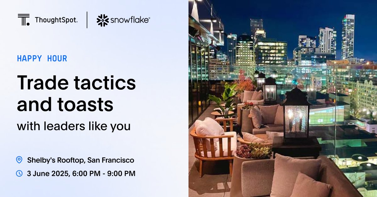 Raise a glass with us at <a href="/Snowflake/">Snowflake</a> Summit 🍸

Thinking about what’s next for data and AI? This is where your peers will be 👀 Join Atrium, <a href="/montecarlodata/">Monte Carlo</a>, and ThoughtSpot on 6/3 for a rooftop happy hour with drinks, food, and real talk with industry pros. 

RSVP here: