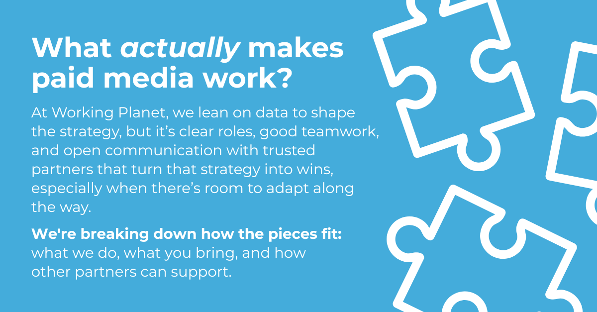 WorkingPlanet's tweet photo. Paid media works best when everyone knows their role and there’s space to adjust as things evolve.

We’re breaking down what we handle, what we need from you, and where other partners fit in: https://t.co/MIyOEz0HRc

#DigitalMarketing #MarketingPartnership #StrategicAlignment https://t.co/XNJgho9BmW