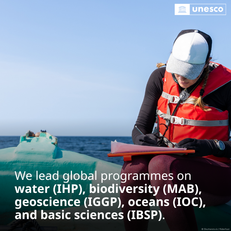 UNESCO's tweet photo. The “S” in UNESCO stands for science — a core part of our work and a powerful tool to build a more sustainable world.

Swipe to see how we use science for impact! 👉