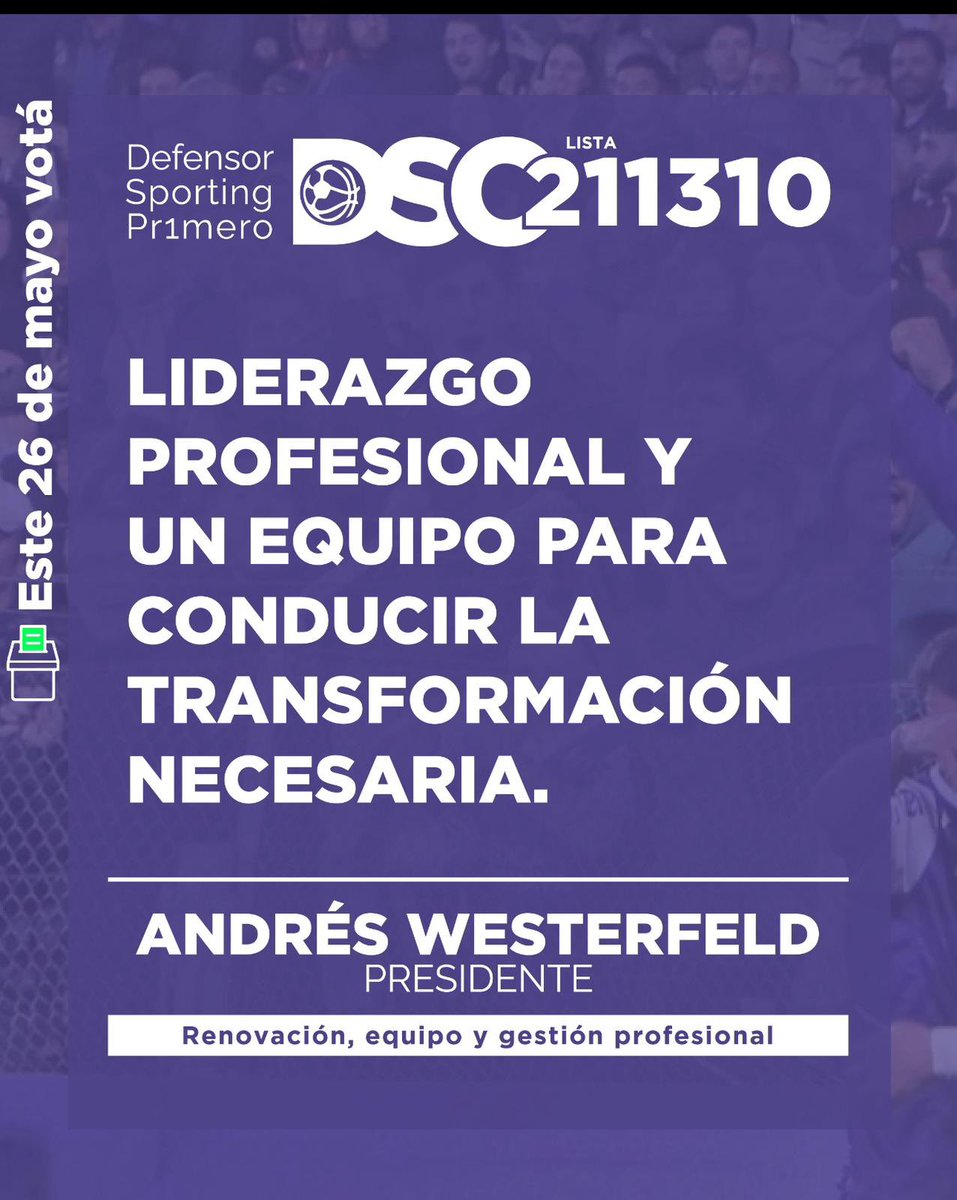 📣 ¡𝐂𝐨𝐧𝐨𝐜𝐞́ 𝐧𝐮𝐞𝐬𝐭𝐫𝐚𝐬 𝐩𝐫𝐨𝐩𝐮𝐞𝐬𝐭𝐚𝐬ⵑ

La lista 21 1310 se presenta con compromiso, trabajo en equipo, gestión profesional y una visión clara para construir un Defensor Sporting más unido, transparente y fuerte.

🔗 bit.ly/3Zps5Fm