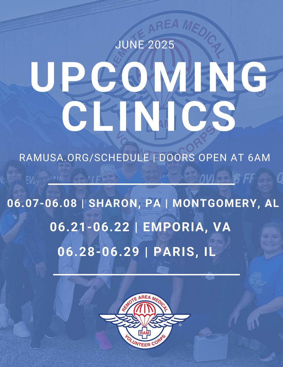 ramusaorg's tweet photo. June is right around the corner! Take a look at what's next on our tour this summer!

Grab a friend and mark your calendars! 📆

#ramclinic #ramusa #ram #tour #free #freeresources #freehealthcare #healthcare https://t.co/SKw9L4NUVd