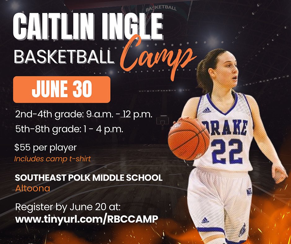 RamsBball_RBC's tweet photo. 🚨Summer basketball camp alert🚨RBC is excited to host Caitlin Ingle for a skills camp on June 30th at the SEP middle school. Caitlin is a SEP and Drake University alumni and a member of the Iowa Girls Basketball Hall of Fame. Register by June 20 at https://t.co/Mf6lqjUGbq https://t.co/Wt0IrhChZj