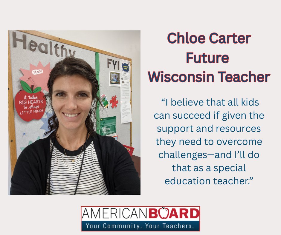 Congrats to the next American Board Scholarship winner, Chloe Carter! Chloe will teach Special Education in Wisconsin.
#ABCTE
Posted in honor of #TeacherAppreciationWeek2025!