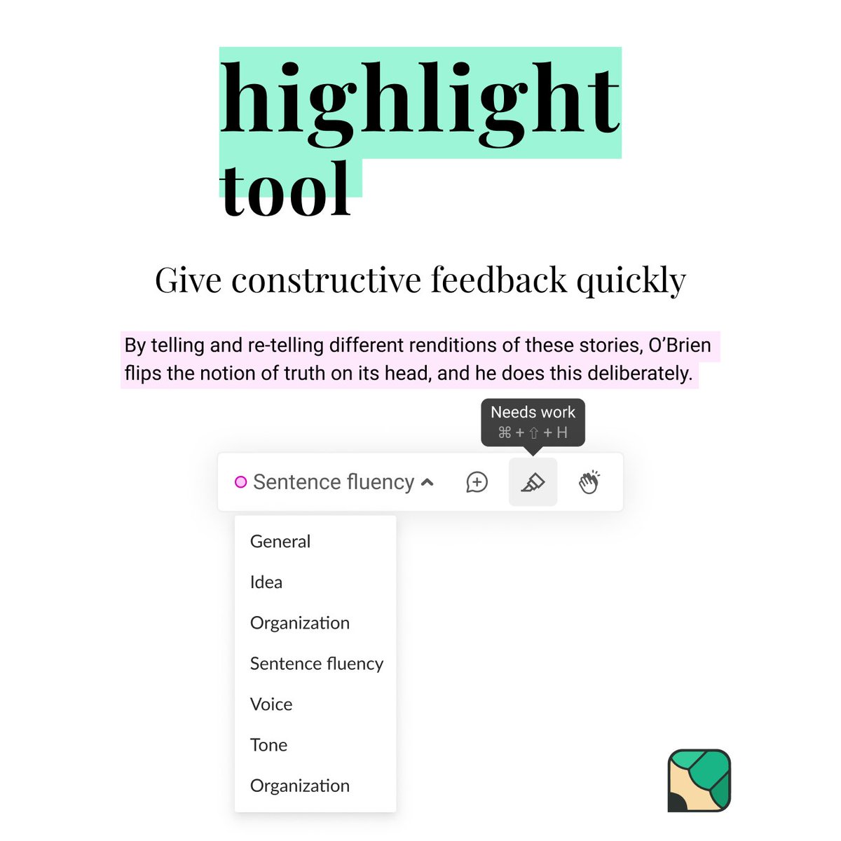 Not all feedback needs to be accompanied by a long comment. 

Quickly identify elements of your peer’s writing that need work. Or tell them “good work!” to let them know what they’ve done well.

Learn more: try.essay.app/learn-more
Try Essay for free: try.essay.app