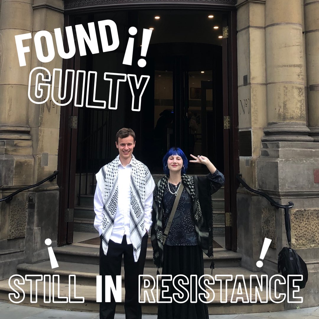 Today 3 supporters of Youth Demand were convicted for breaching section 14 last year at an action on Black Friday

Donate to our crowdfunder in bio to support the youth resistance.

ONLY sustained civil disobedience can grind Starmer’s murder machine to a halt.