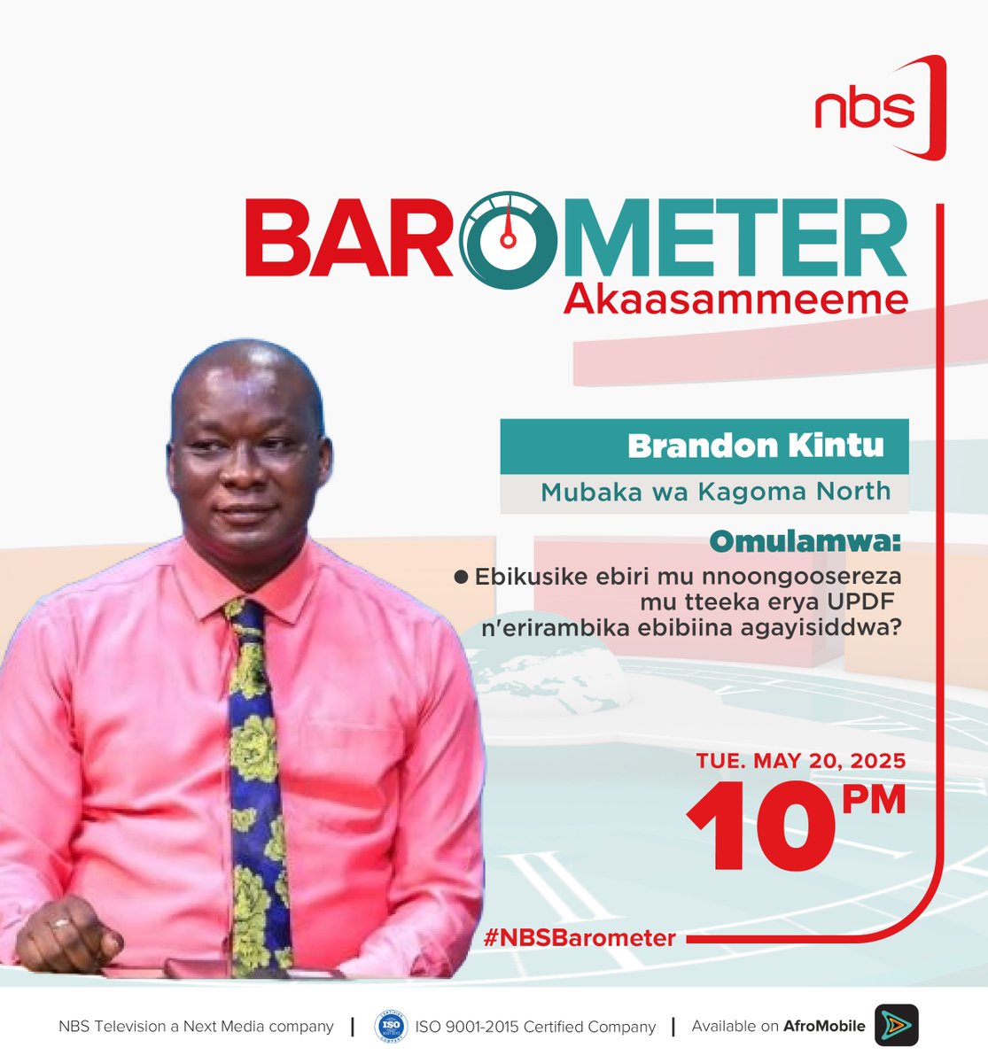 NBS Television (@nbstv) on Twitter photo What are the implications of the passed UPDF Amendment Bill 2025 and Political Parties and Organisations Amendment Bill?
On #NBSBarometer tonight, <a href="/adam_kungu/">Kungu Al-mahadi Adam</a> hosts Hon. Muwanga Kivumbi, <a href="/rwomchechen/">CHARLES RWOMUSHANA</a>, Hon. <a href="/GorrethNamugga/">Namugga Gorreth</a>
and <a href="/HonAlexBrandon/">Kintu Alex Brandon</a> to discuss this & more.
#NBSUpdates What are the implications of the passed UPDF Amendment Bill 2025 and Political Parties and Organisations Amendment Bill?
On #NBSBarometer tonight, <a href="/adam_kungu/">Kungu Al-mahadi Adam</a> hosts Hon. Muwanga Kivumbi, <a href="/rwomchechen/">CHARLES RWOMUSHANA</a>, Hon. <a href="/GorrethNamugga/">Namugga Gorreth</a>
and <a href="/HonAlexBrandon/">Kintu Alex Brandon</a> to discuss this & more.
#NBSUpdates