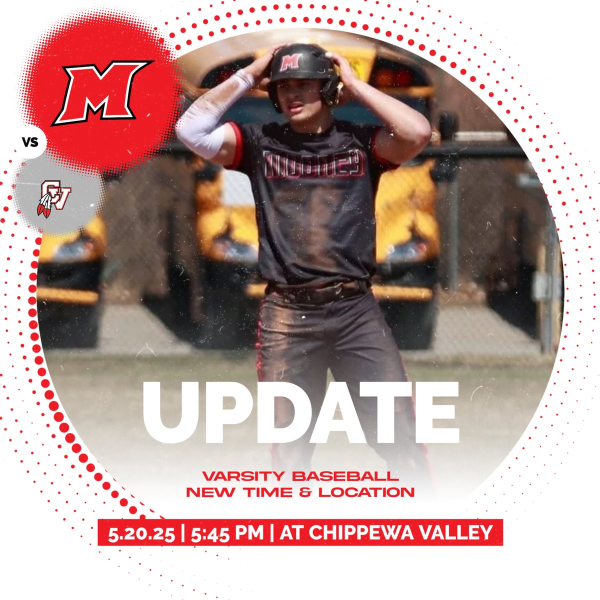 CardinalMooneyC's tweet image. New Time & Location for today's Varsity Baseball game. Game will now be played at Chippewa Valley HS.