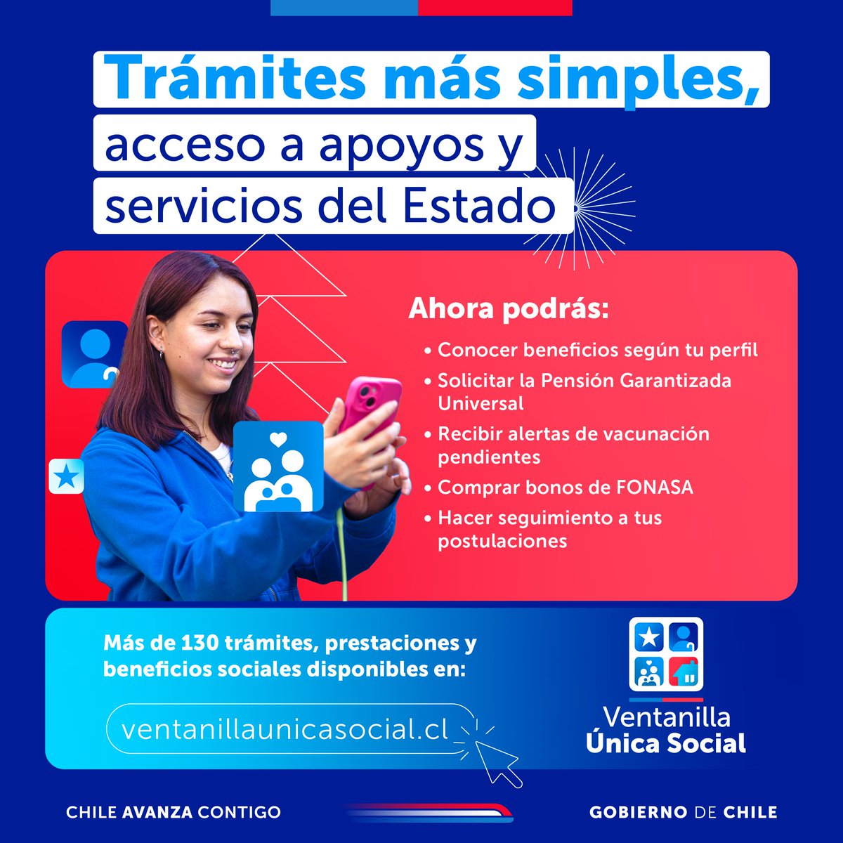 ¿Te enteraste? Ahora puedes hacer tus trámites en un solo lugar.  

👉Solo tienes que ingresar con tu clave única en ventanillaunicasocial.cl y comenzar.