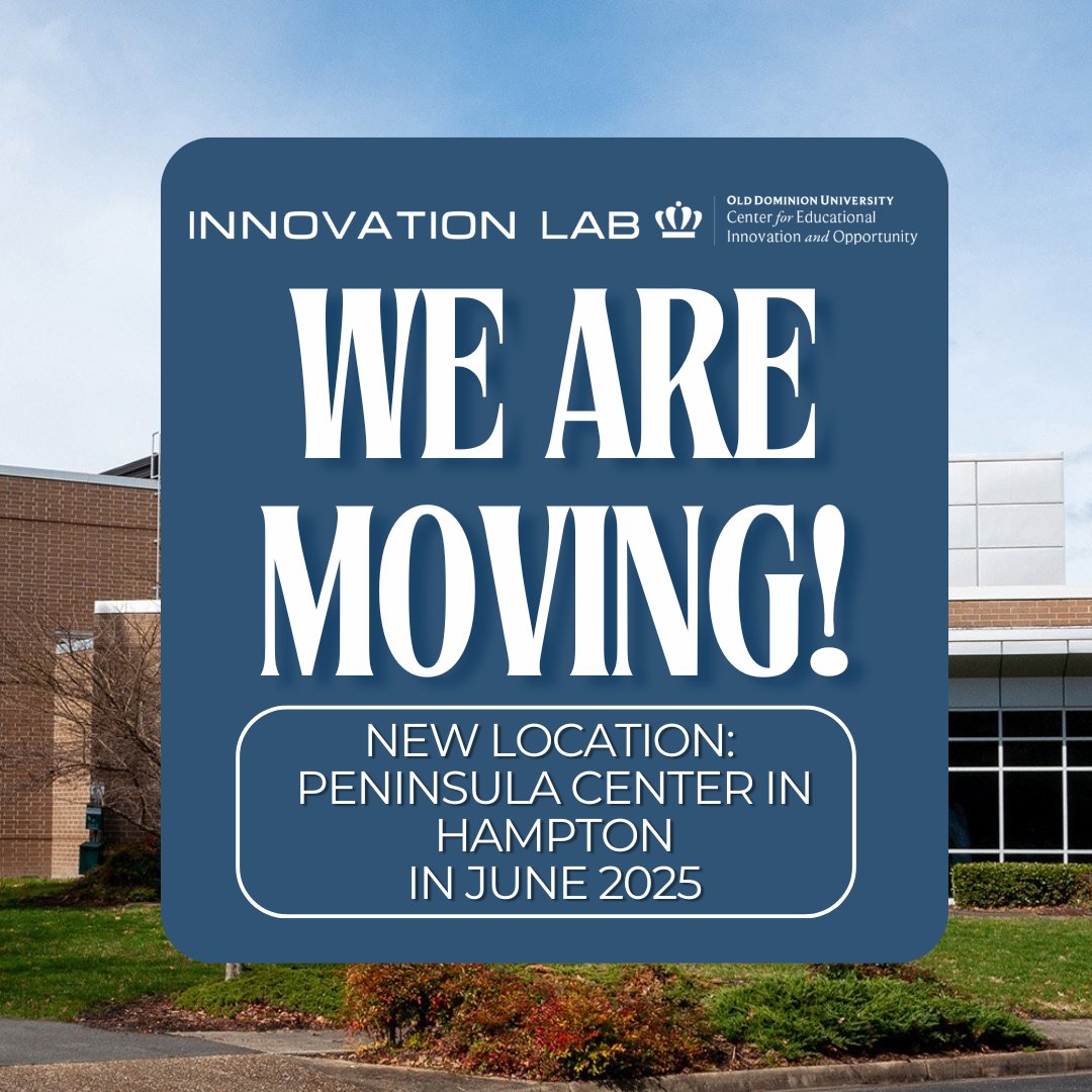 Big news! The ODU Innovation Lab is relocating to the ODU Peninsula Higher Education Center in Hampton, VA in June 2025! This move expands our space and resources for more STEM workshops, makerspace experiences, and educator programs. Stay tuned for our relaunch in Spring 2026!