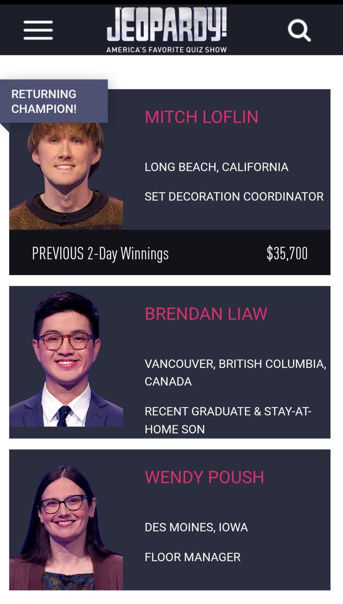 Today's the big day!!! Catch my tv debut on <a href="/Jeopardy/">Jeopardy!</a>! whenever/wherever it airs near you!