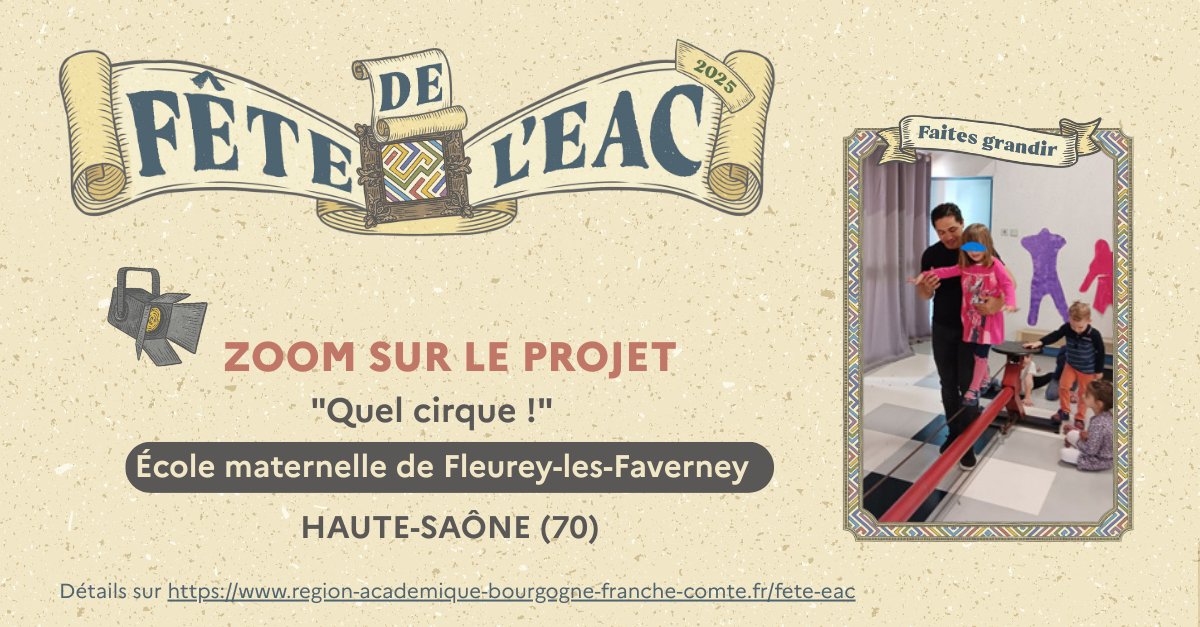 [Fête de l'#EAC]
🎭 Zoom sur le projet “Quel cirque” réalisé en Haute-Saône. Les 32 élèves de maternelle ont exploré les arts du cirque avec le Cirqu’évasion : trapèze, échasses et pyramides au programme ! Plus de détails sur …academique-bourgogne-franche-comte.fr/fete-eac