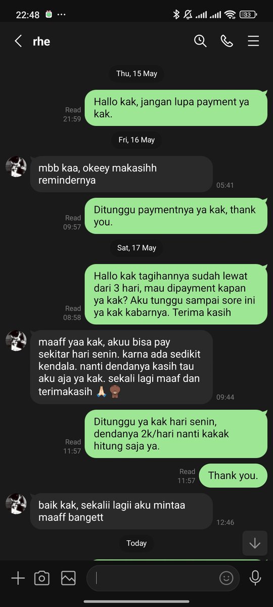 pxeachess's tweet photo. Aku upnotes tanggal 14 Mei 2025, aku chat dia untuk reminder di tanggal 15 dan dibalas di tanggal 16, tanggal 17 aku tanya lagi dia minta waktu hari senin, sampai skrg dia gak ada kabar. https://t.co/SA6i7cqwYX