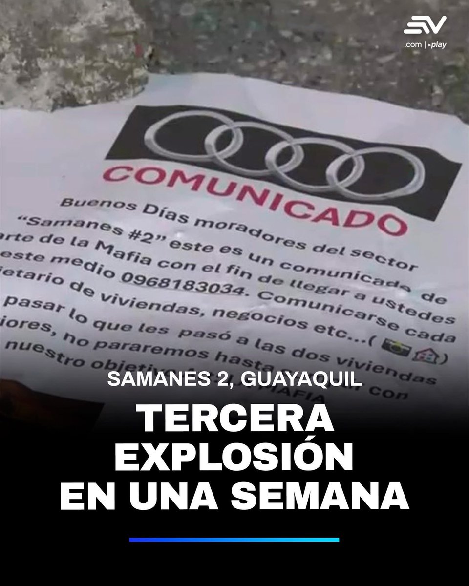 CanalRevolCN's tweet photo. 🔴#URGENTE | Los delincuentes han comenzado a amenazar a zonas residenciales del norte de #Guayaquil, tras iniciar en sectores comerciales. Esta madrugada dejaron varios panfletos en el sector de Samanes 2. 📲 https://t.co/9I1zv1dLjr https://t.co/7lXoHRgB4I