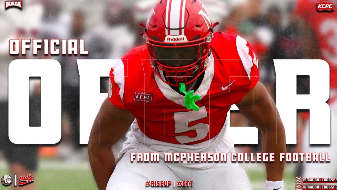 After a conversation with coach <a href="/CoachLeppke/">Mitch Leppke</a> I am very blessed to receive an offer to play at McPherson. <a href="/CoachKRider/">Coach Rider</a> <a href="/MACBulldogsFB/">McPherson Football</a>