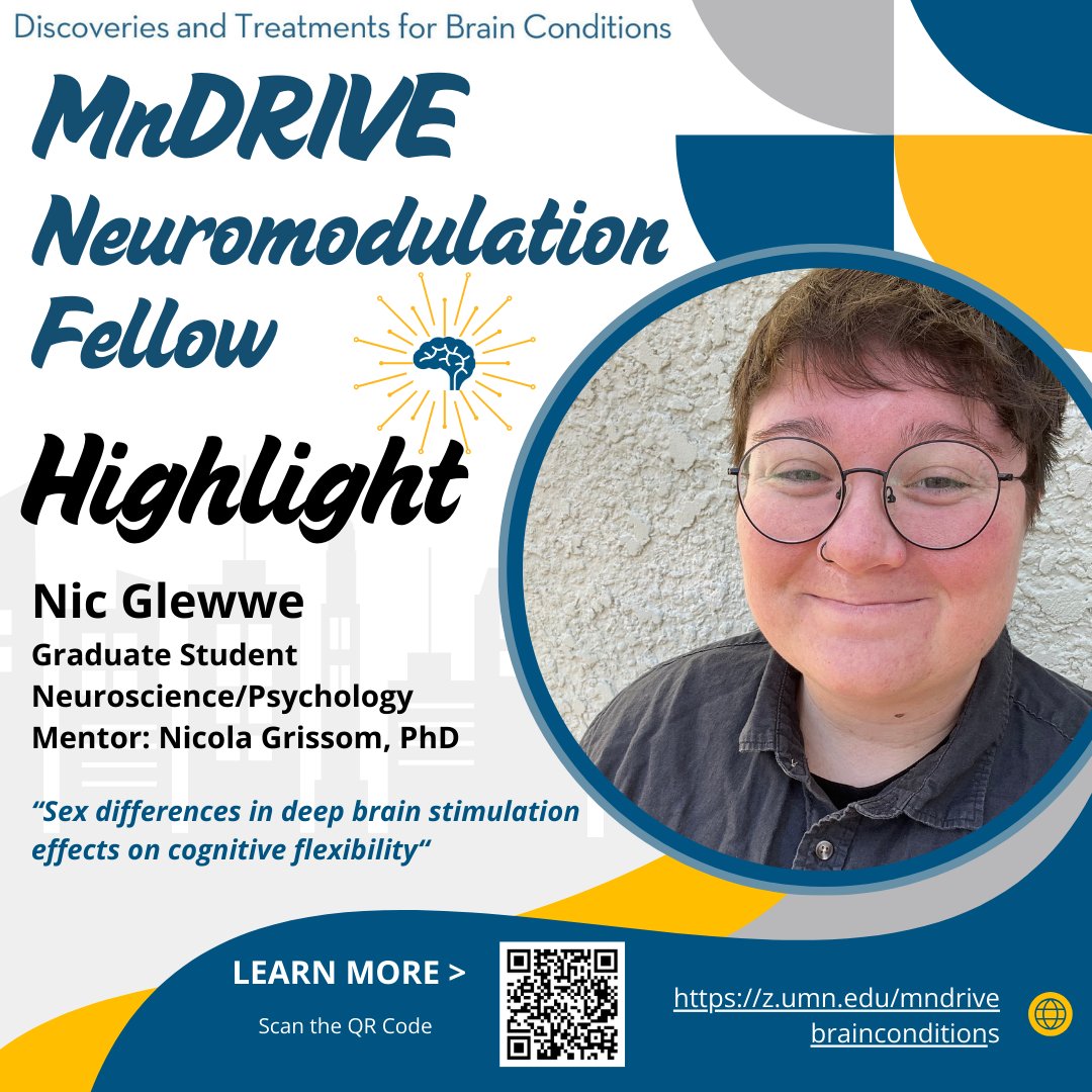 Congrats to Nic Glewwe on receiving the #MnDRIVE Neuromod Research Fellowship! Nic aims to understand how sources of individual variability affect the ability of electrical deep brain stimulation to improve cognitive flexibility using a mouse model. mndrivebrainconditions.umn.edu/nic-glewwe