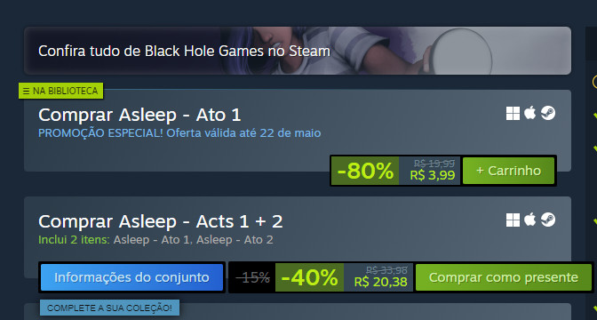 BlackHoleGames_'s tweet photo. E vc que ainda NÃO TEM ASLEEP, nem mesmo o primeiro capítulo. Aproveita que tá em promoção IMPERDÍVEL de 80 POR CENTO DE DESCONTO 🚨🚨🚨🚨🚨🚨 

Você ainda consegue os dois capítulos por VINTÃO!! Mas corre que tá acabando a promo!

🔥🔥🔥
https://t.co/vwRo6dpwV2 https://t.co/ViKCN618ak