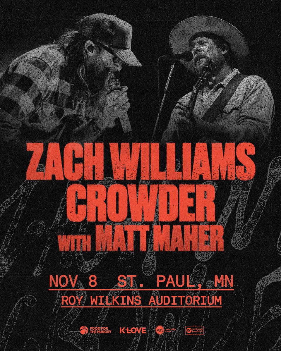 Saint Paul RiverCentre (@rivercentre) on Twitter photo JUST ANNOUNCED: <a href="/zachwilliams/">Zach Williams</a>. <a href="/crowdermusic/">David Crowder</a>. <a href="/mattmahermusic/">Matt Maher</a>. One massive night of music that’ll shake the rafters on November 8 at Roy Wilkins Auditorium.
Tickets go on sale Thursday, May 23 at 11 a.m. Don’t miss your chance to be there! JUST ANNOUNCED: <a href="/zachwilliams/">Zach Williams</a>. <a href="/crowdermusic/">David Crowder</a>. <a href="/mattmahermusic/">Matt Maher</a>. One massive night of music that’ll shake the rafters on November 8 at Roy Wilkins Auditorium.
Tickets go on sale Thursday, May 23 at 11 a.m. Don’t miss your chance to be there!