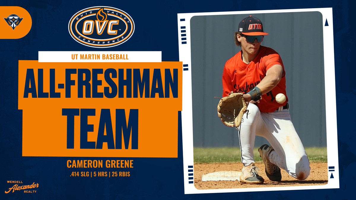 UT Martin Athletics (@utmsports) on Twitter photo Congratulations to <a href="/UTMBase/">UT Martin Baseball</a> freshman Cameron Greene on being named to the OVC All-Freshman team!
โพ๏ธ.414 SLG (5 HRs)
โพ๏ธEight multi-RBI games
โพ๏ธ32 walks (tied for 7th-most in a single season)
#MartinMade #OVCit Congratulations to <a href="/UTMBase/">UT Martin Baseball</a> freshman Cameron Greene on being named to the OVC All-Freshman team!
โพ๏ธ.414 SLG (5 HRs)
โพ๏ธEight multi-RBI games
โพ๏ธ32 walks (tied for 7th-most in a single season)
#MartinMade #OVCit