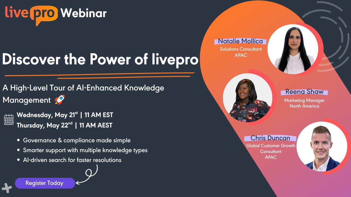 liveprosoftware's tweet photo. What if tomorrow was the start of a more efficient contact center? 💡

Have you registered for tomorrow’s webinar yet?

📅 Pick your region:
🕚 U.S. – May 21 @ 11AM EST 👉 Register here: https://t.co/KOGQTPVOnM
🕚 AU – May 22 @ 11AM AEST👉 Register here: https://t.co/lFdbIsOh7D https://t.co/xaJOpu3vcM