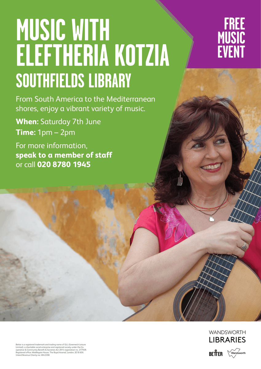 Join us for an amazing, free music event with Eleftheria Kotzia at Southfields Library!