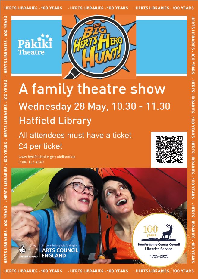 WelHatCouncil's tweet photo. ๐คฉ Take on the ultimate challenge and uncover the secrets of Hertfordshireโs heroes in family theatre show The Big Herts Hero Hunt!
๐ Hatfield Library
๐๏ธ Wednesday 28 May
๐ 10.30-11.30am
๐๏ธ Tickets ยฃ4
โน๏ธ Find out more: https://t.co/GePbfKkQXs
#HertsLibraries #HalfTerm https://t.co/wcN9vYb7iS