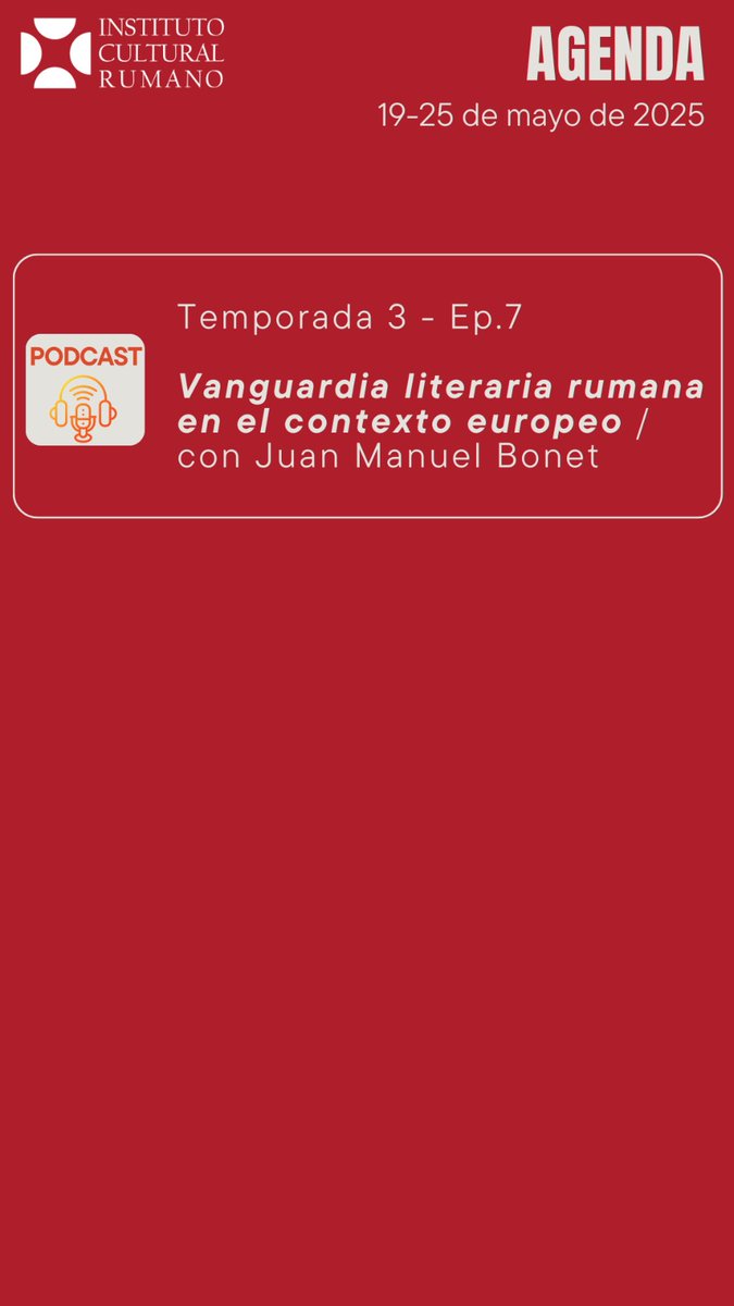 📅 Nuevas y variadas propuestas culturales para esta semana, 19-25 de mayo.  

¡Os esperamos!  

Instituto Cultural Rumano Madrid (icr.ro)