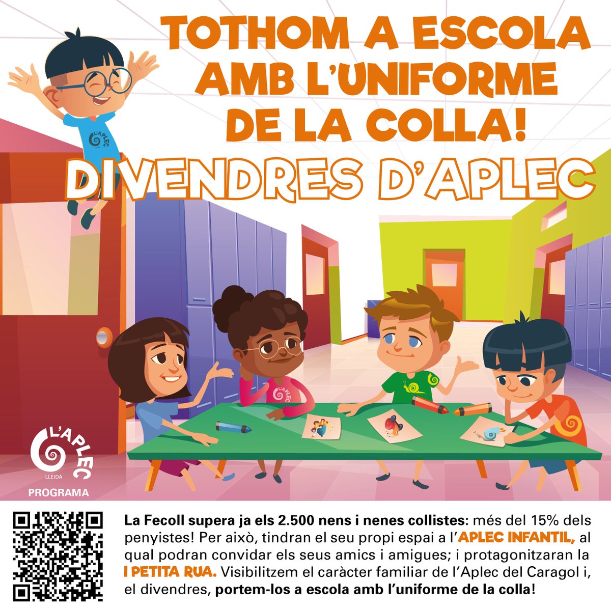 🐌🏫 Divendres, tothom a #escola amb l'uniforme de la #colla!

#AplecInfantil 
#Gratuït per a tots els nens/es de la ciutat!

PARC D’INFLABLES
JOCS FESTA FUSTA
ESPECTACLE Danscircant (SAC Espectacles)

Programa aplec.org/ca/asociacion/…