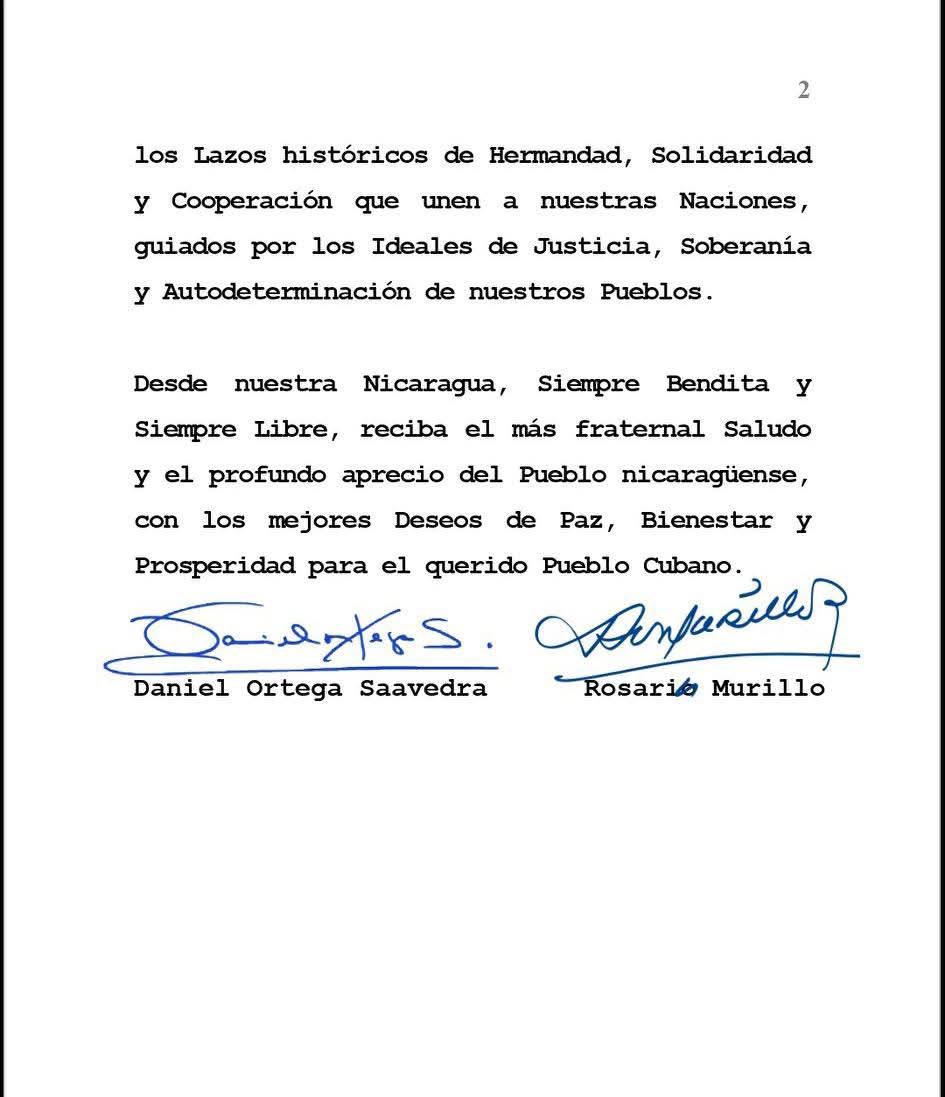 🇳🇮🇨🇺 Mensaje del Gobierno de #Nicaragua al compañero <a href="/DiazCanelB/">Miguel Díaz-Canel Bermúdez</a> por el 123 aniversario de la Independencia de #Cuba