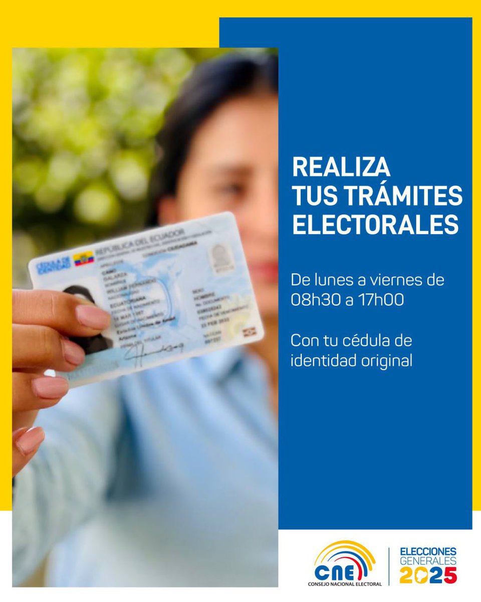 #CNEInforma 📢| Realiza tus trámites electorales en la Delegación Provincial de  #Orellana ubicada en las calles Amazonas y Juan Montalvo, atendemos de 08h00 hasta las 17h00.