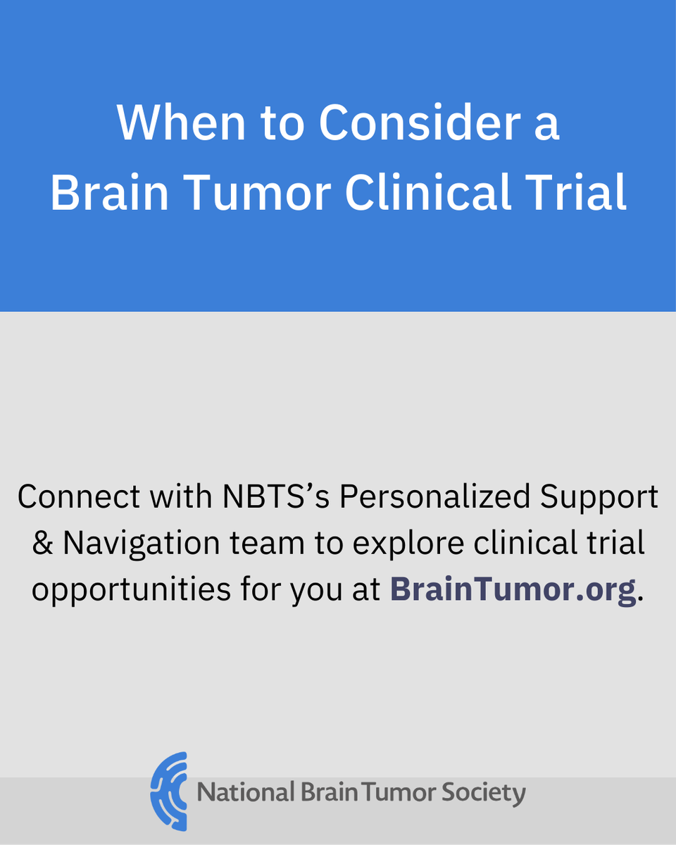 There are five key time points when patients with #braintumors may be eligible for a #clinicaltrial.

Understanding these windows of opportunity could mean the difference between qualifying for a trial and missing out entirely: braintumor.org/news/when-to-c…

#MyTumorID