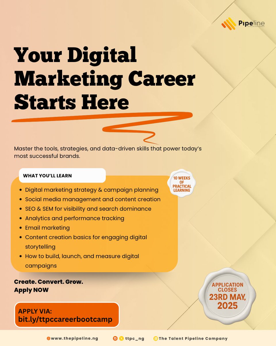 Every successful business today needs digital marketing to survive and thrive.

Our practical, real-world focused bootcamp gives you exactly what employers want right now!

The digital world won't wait, why should you? Apply now: bit.ly/ttpccareerboot…

#DigitalSkills #TTPC