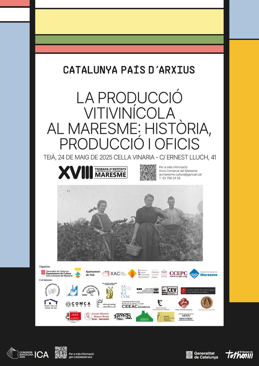Arxiu Maresme (@acmaresme) on Twitter photo Aquest dissabte us esperem a #Teià.
El vi és el protagonista de la XVIII Trobada d'Entitats de Recerca Comarcal i Comarcal del #Maresme amb una jornada amb 13 comunicacions i una ponència al matí <a href="/patrimonigencat/">Patrimoni</a> #XAC <a href="/ccmaresme/">CC Maresme</a> <a href="/ajTeia/">Ajuntament de Teià</a> <a href="/DOAlella/">DO Alella</a> <a href="/CostaBcnMaresme/">Costa Bcn-Maresme</a> Aquest dissabte us esperem a #Teià.
El vi és el protagonista de la XVIII Trobada d'Entitats de Recerca Comarcal i Comarcal del #Maresme amb una jornada amb 13 comunicacions i una ponència al matí <a href="/patrimonigencat/">Patrimoni</a> #XAC <a href="/ccmaresme/">CC Maresme</a> <a href="/ajTeia/">Ajuntament de Teià</a> <a href="/DOAlella/">DO Alella</a> <a href="/CostaBcnMaresme/">Costa Bcn-Maresme</a>