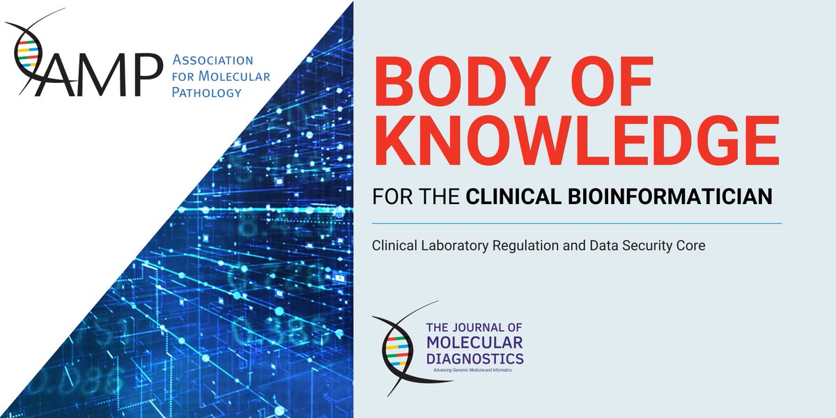 Association for Molecular Pathology (@ampath) on Twitter photo We convened experts to create a series of articles defining the roles of bioinformaticians and outlining essential competencies. A new "Body of Knowledge" article about clinical lab regulation and data security is now freely available in <a href="/JMDiagn/">The Journal of Molecular Diagnostics</a>: jmdjournal.org/article/S1525-…. We convened experts to create a series of articles defining the roles of bioinformaticians and outlining essential competencies. A new "Body of Knowledge" article about clinical lab regulation and data security is now freely available in <a href="/JMDiagn/">The Journal of Molecular Diagnostics</a>: jmdjournal.org/article/S1525-….