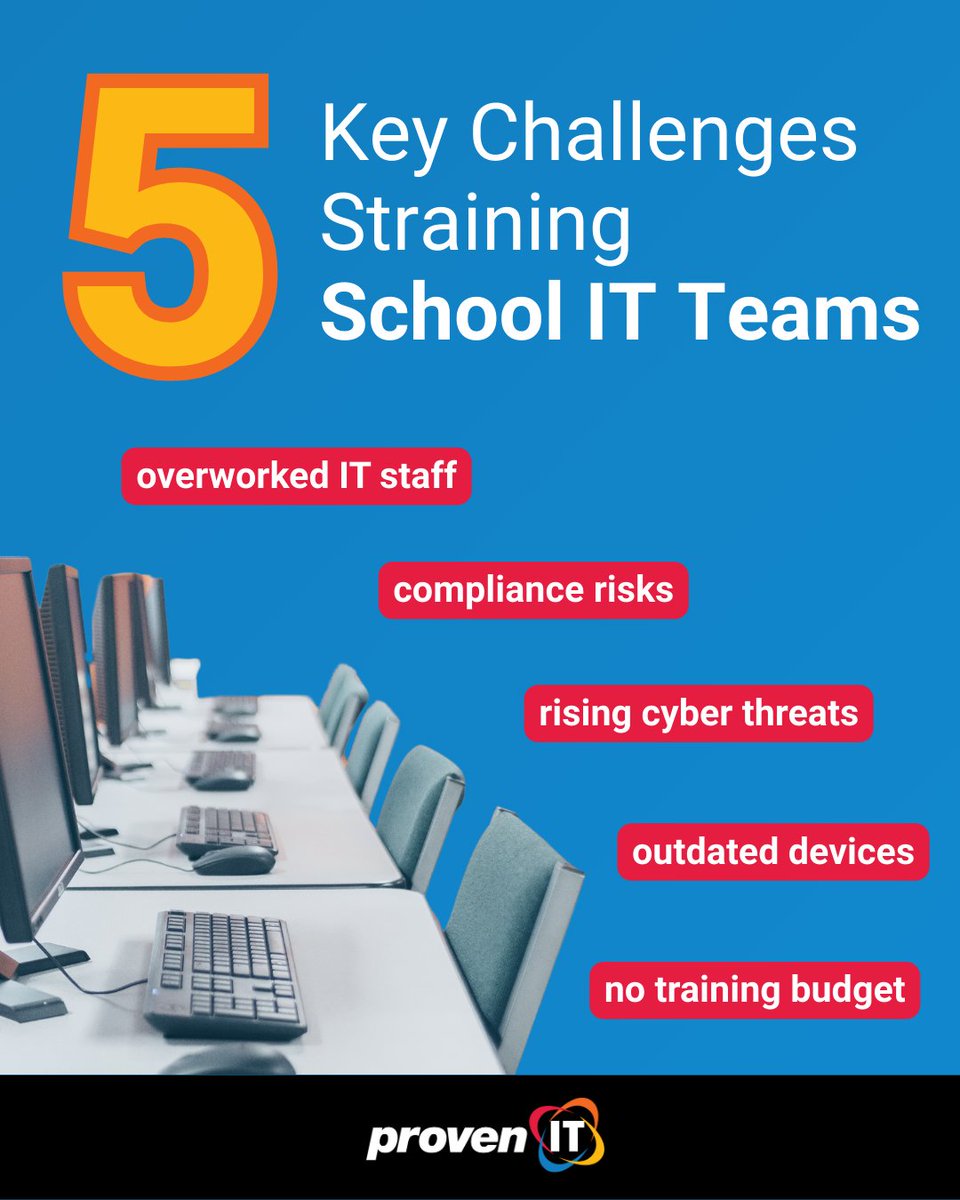 School IT teams face staffing shortages, tight budgets &amp; rising demands. See how outsourced support can help: hubs.la/Q03mWxPX0
#schoolit #edtech #k12tech #managedit #schoolleadership #illinoisschools #indianaschools