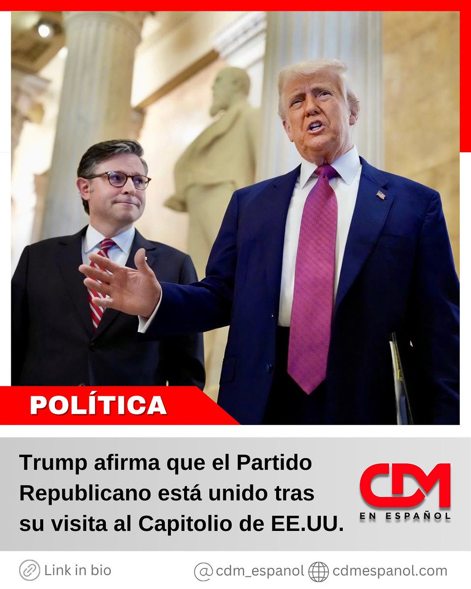 POLÍTICA 🏛️ | Trump afirma que el Partido Republicano está unido tras su visita al Capitolio de EE.UU.

🔗 cdmespanol.com/2025/05/20/tru…
➕ Para más noticias visita: cdmespanol.com

#CDMenEspañol #Noticias #Política #Trump #PartidoRepublicano #Congreso #OneBigBeautifulBill
