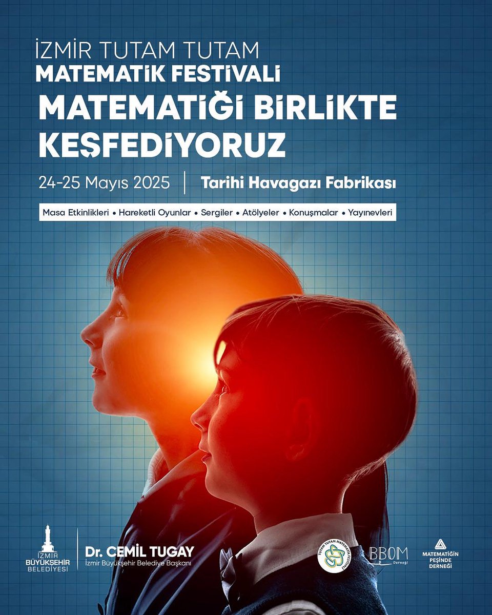 Matematikle dolu bir hafta sonuna hazır mısınız?
İzmir Tutam Tutam Matematik Festivali başlıyor! 
Etkinlik detayları ve kayıt için:
tutamtutammatfest.com/izmir/